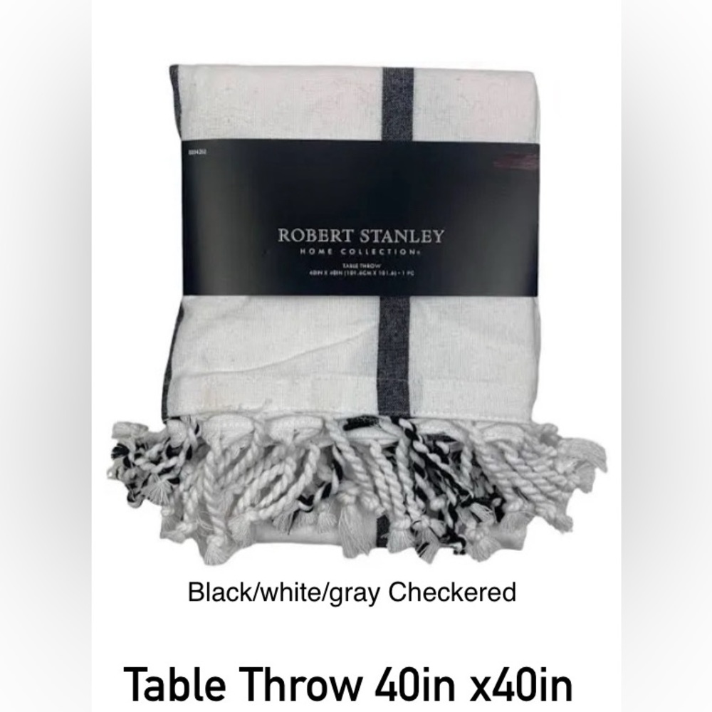 NWT Black/white/gray Checkered Table Throw